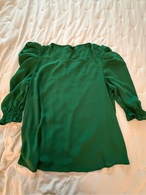 SHEIN Emerald Green Puff-Sleeve Blouse